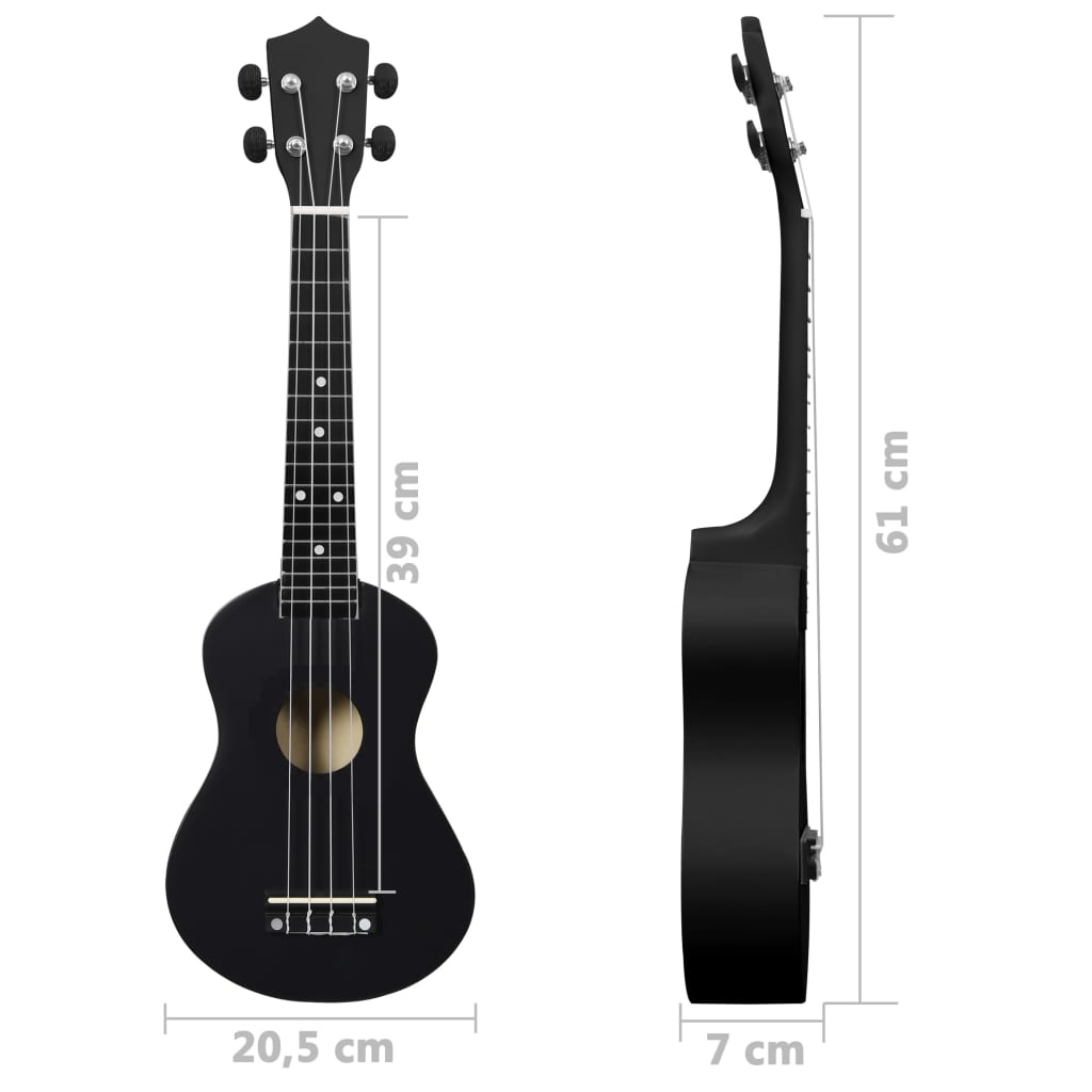 vidaXL Sopránové ukulele s taškou pre deti čierne 23"