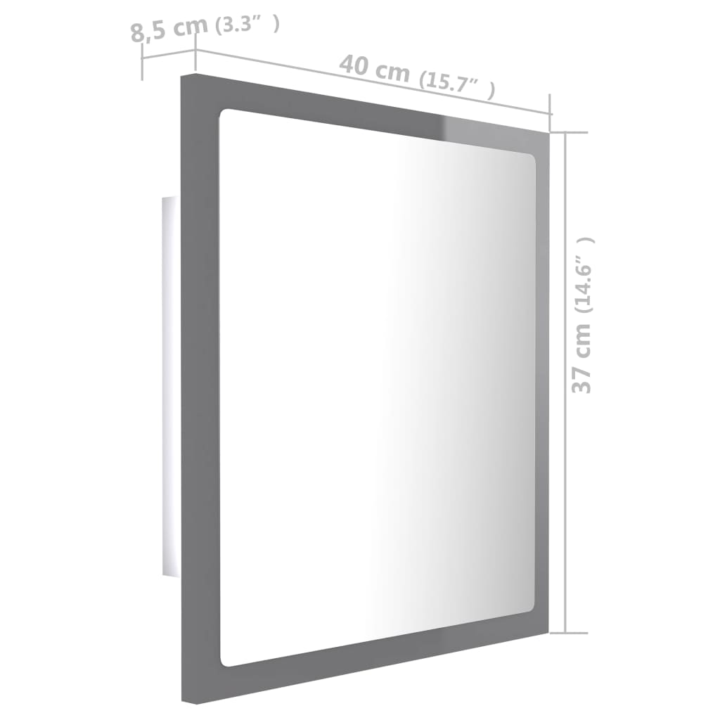 vidaXL Kúpeľňové zrkadlo s LED, lesklé sivé 40x8,5x37cm, akryl