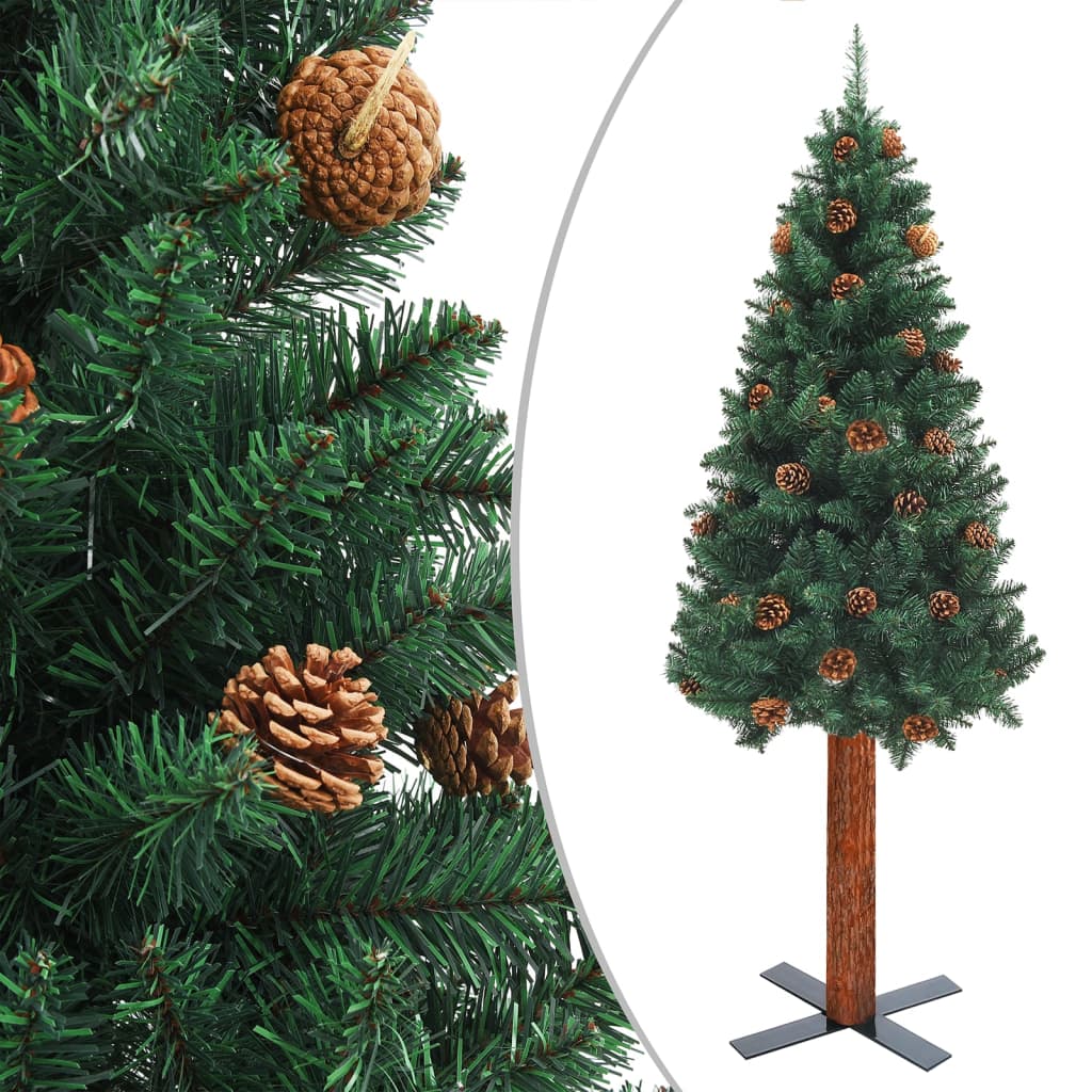 vidaXL Úzky vianočný stromček s LED a sadou gulí zelený 180 cm