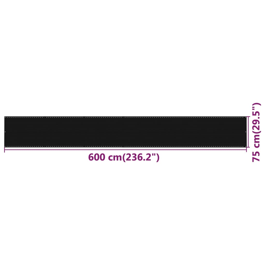 vidaXL Balkónová markíza čierna 75x600 cm HDPE
