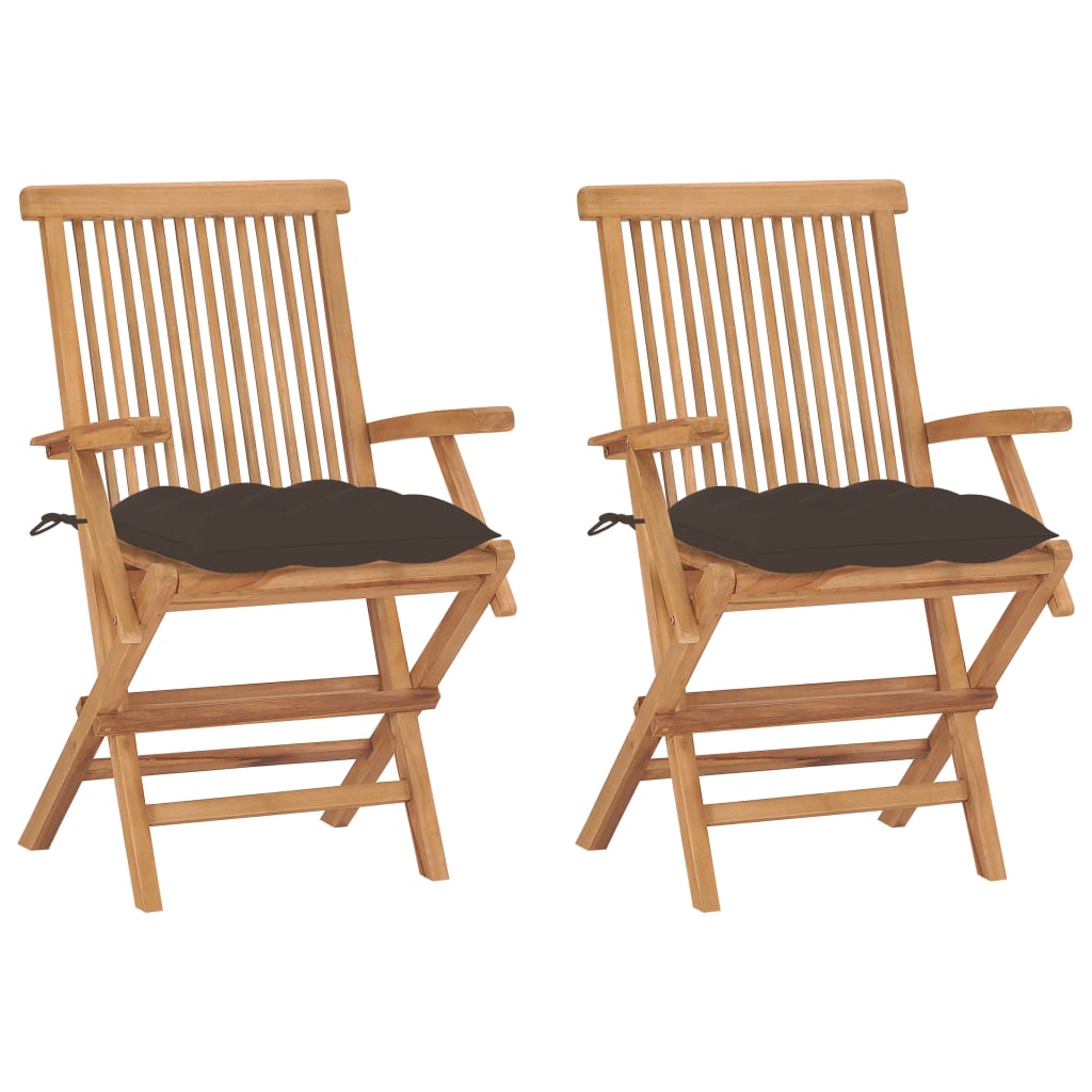 vidaXL Záhradné stoličky so sivohnedými podložkami 2 ks tíkový masív