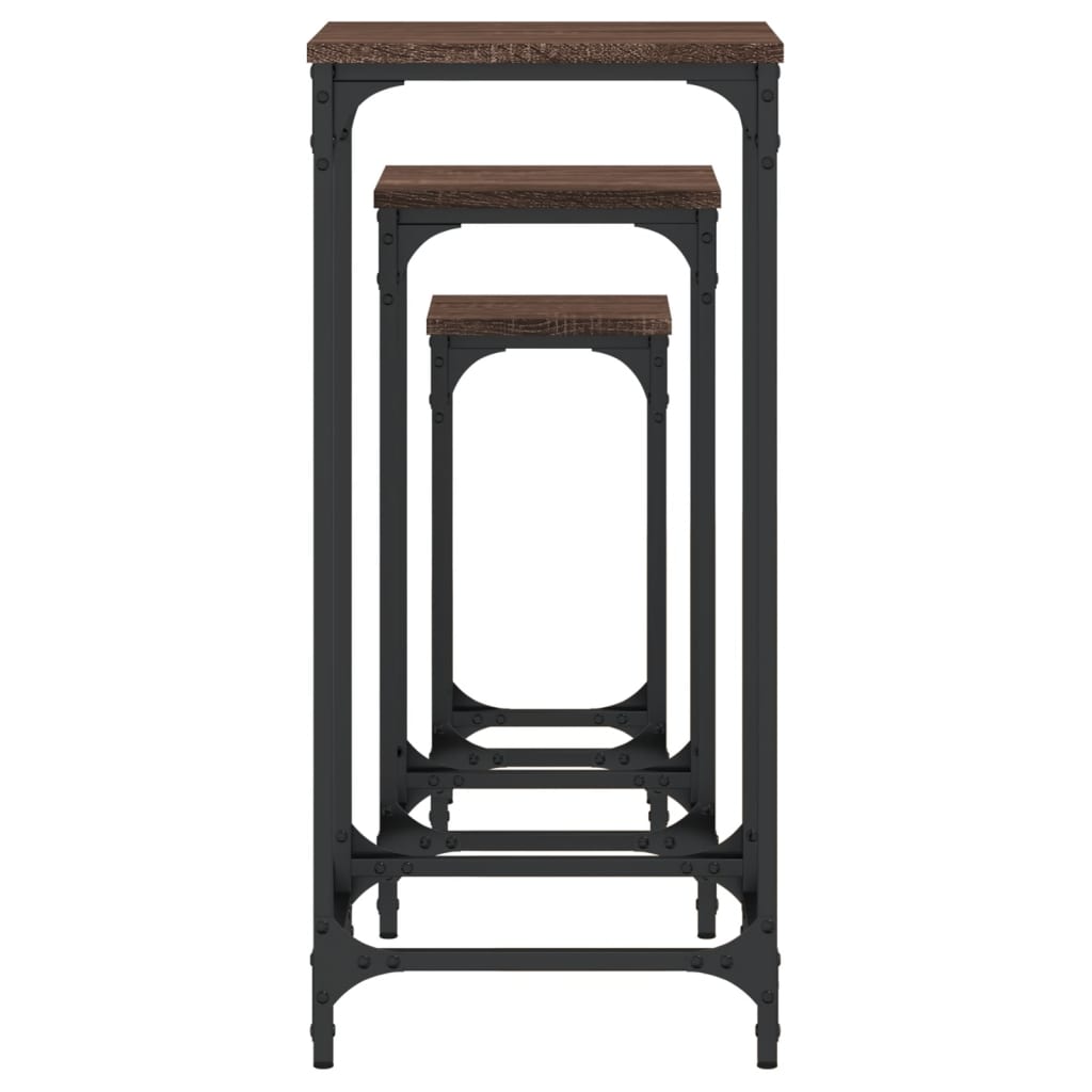 vidaXL Stohovateľné príručné stolíky 3 ks hnedý dub kompozitné drevo