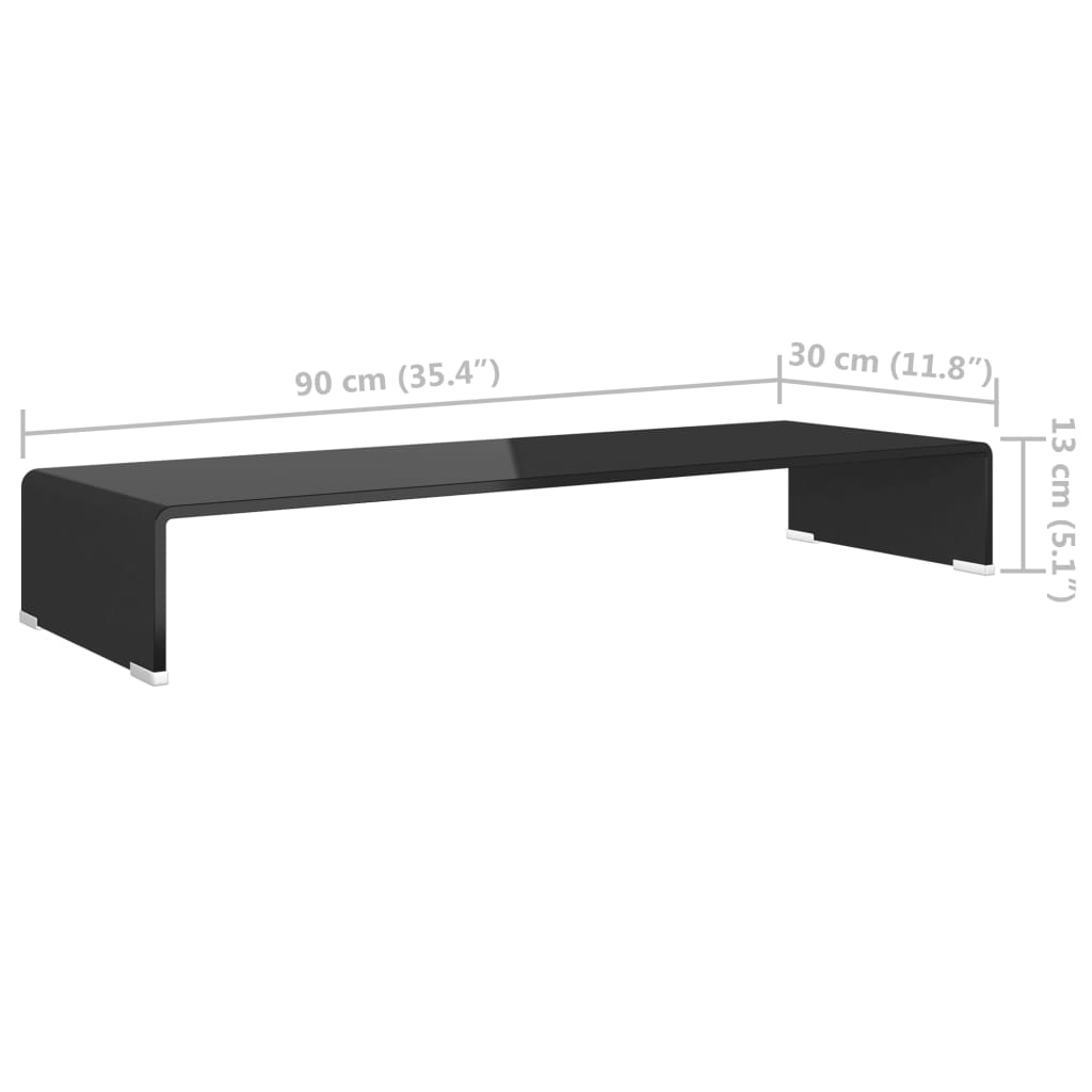 vidaXL Sklenený TV stojan/stojan pod monitor, čierny, 90x30x13 cm