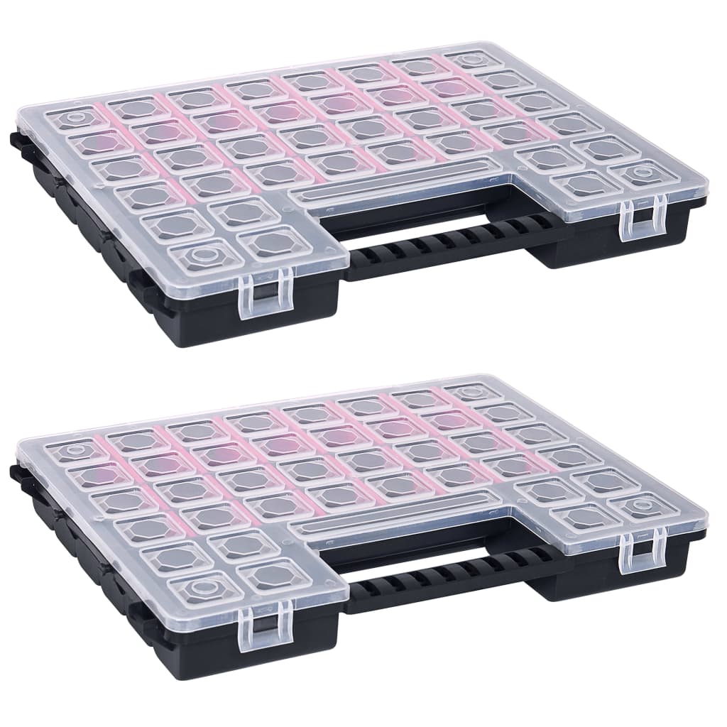 vidaXL Boxy na súčiastky s nastaviteľnými rozdeľovačmi 2 ks 385x283x50 mm plast