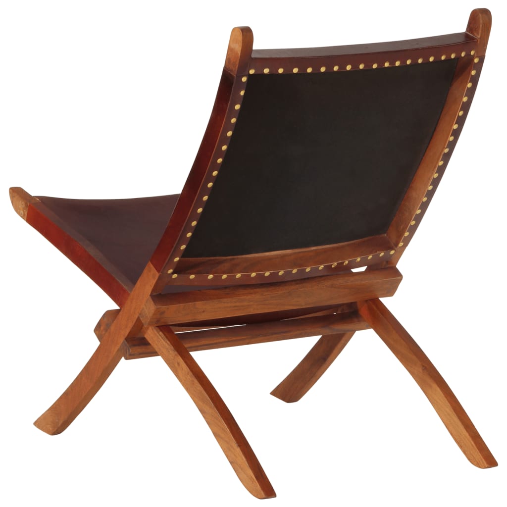 vidaXL Skladacia relaxačná stolička tmavohnedá pravá koža