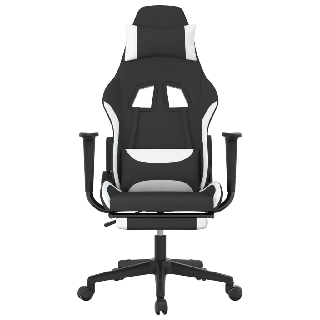 vidaXL Masážna herná stolička s podnožkou, čierna a biela, látka