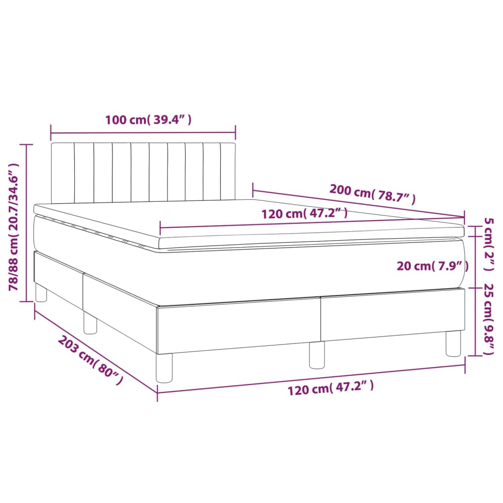 vidaXL Boxspring posteľ s matracom tmavohnedá 120x200 cm látka