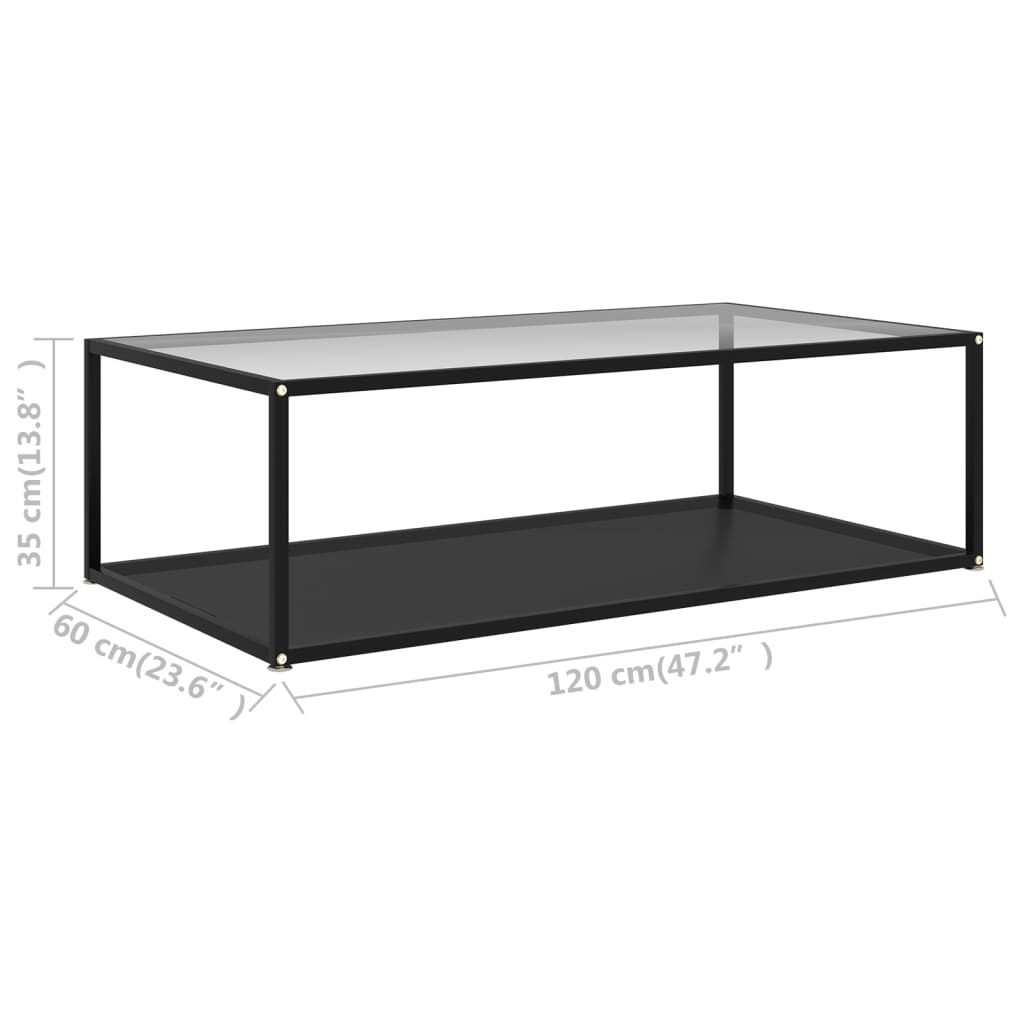 vidaXL Konferenčný stolík, priehľadný+čierny 120x60x35cm, tvrdené sklo