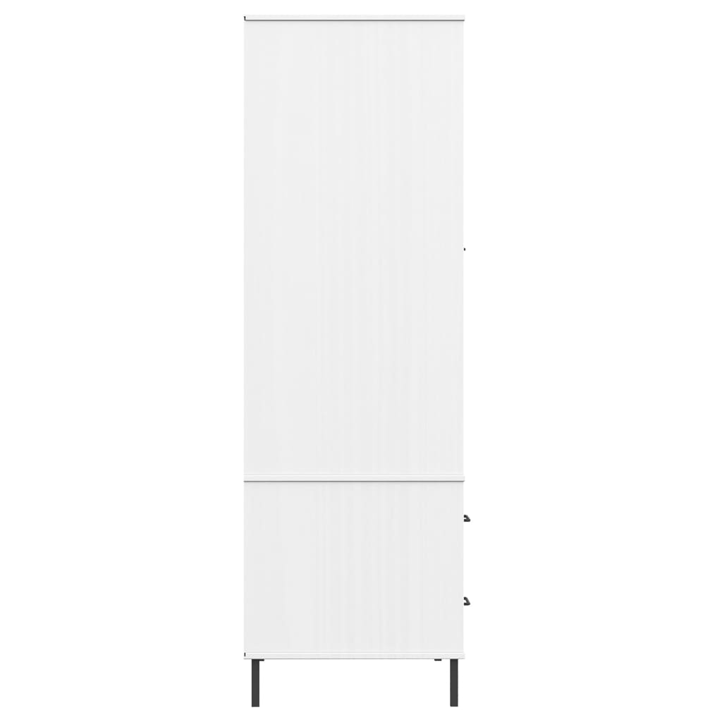 vidaXL Botník s kovovými nohami biely 90x55x172,5cm masívne drevo OSLO