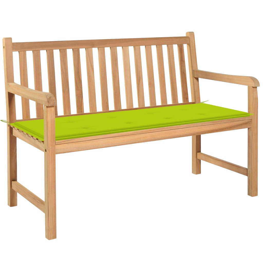 vidaXL Záhradná lavička s bledozelenou podložkou 120 cm tíkový masív
