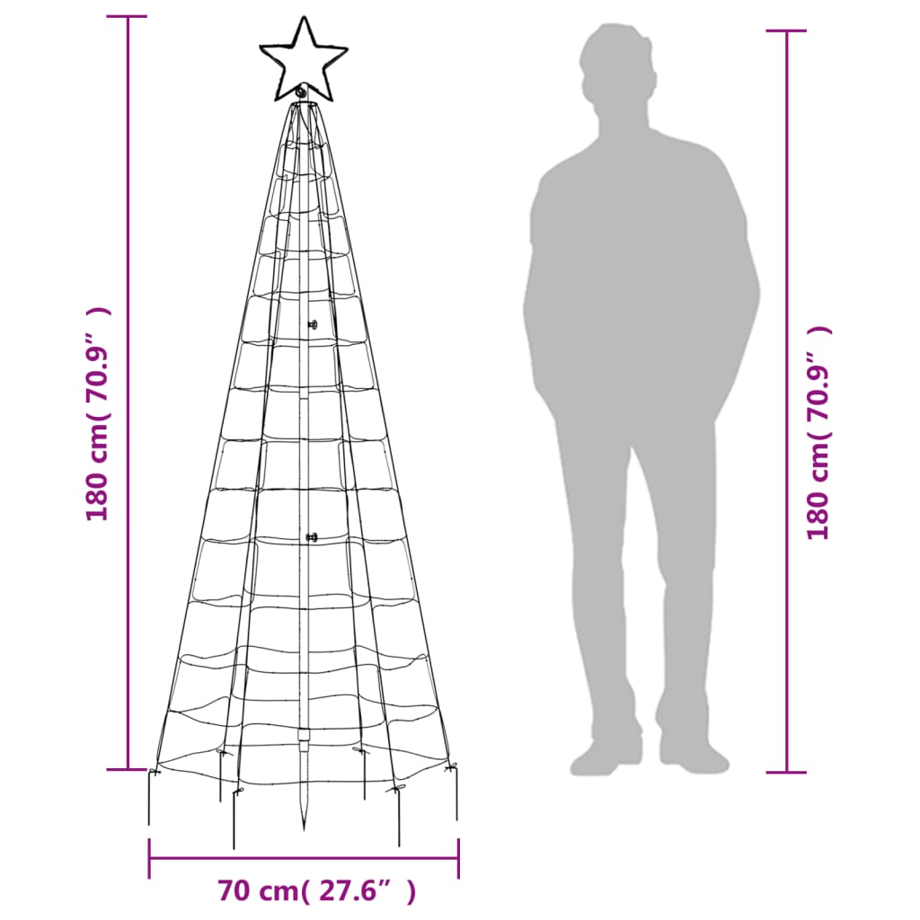 vidaXL Sveto na vianočný stromček s hrotmi 220 LED rôznofarebné 180 cm