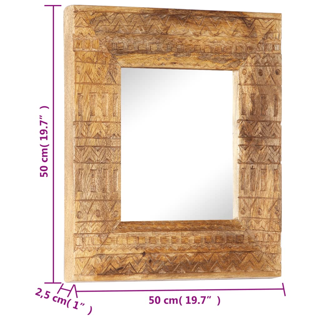vidaXL Ručne vyrezávané zrkadlo 50x50x2,5cm masívne mangovníkové drevo