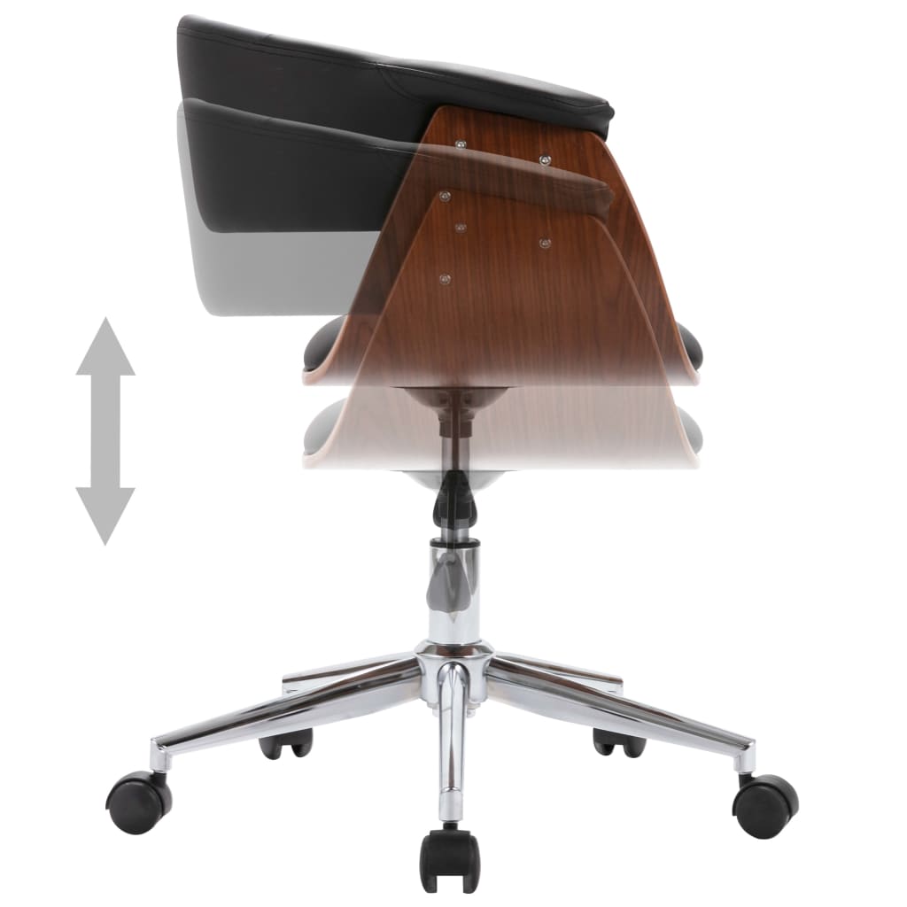 vidaXL Otočná kancelárska stolička čierna ohýbané drevo a umelá koža