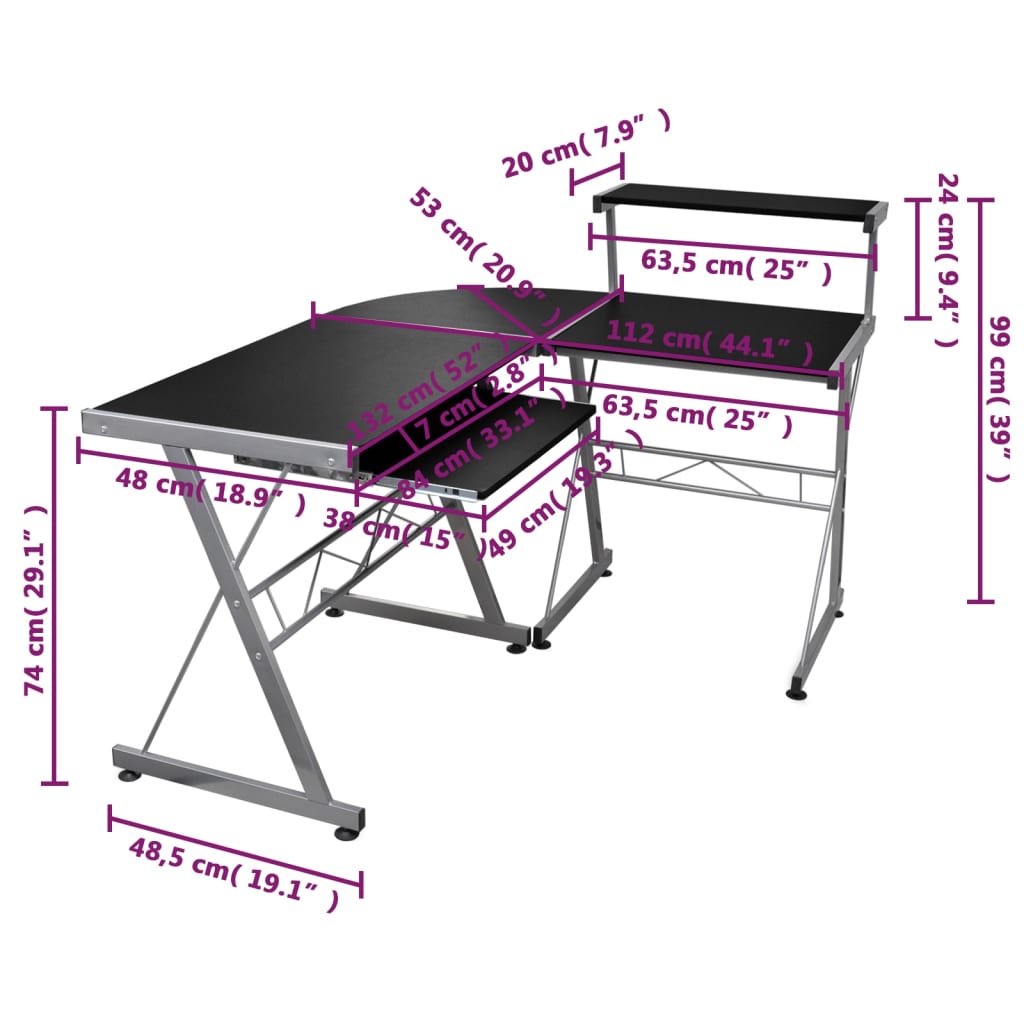 vidaXL Rohový počítačový stôl čierny 132x112x99 cm spracované drevo
