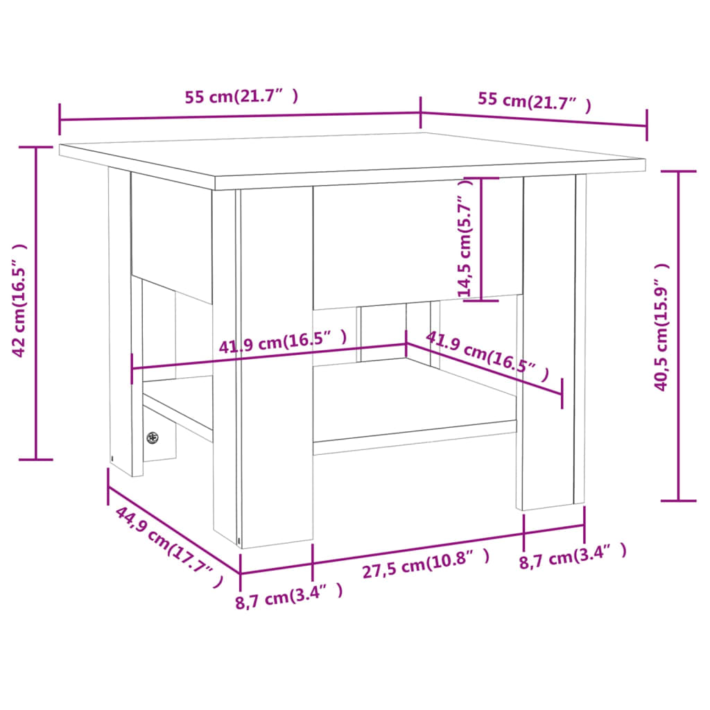 vidaXL Konferenčný stolík betónovo-sivý 55x55x42 cm drevotrieska