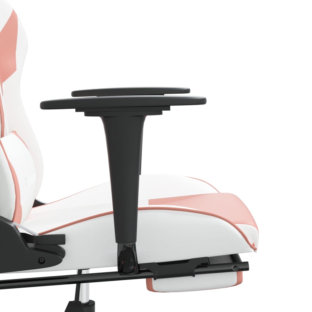 vidaXL Herná stolička s podnožkou biela a ružová umelá koža