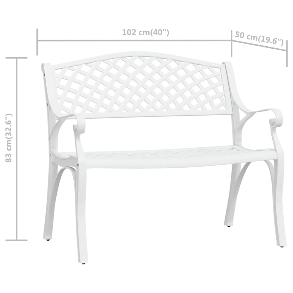 vidaXL Záhradná lavička 102 cm odlievaný hliník biela