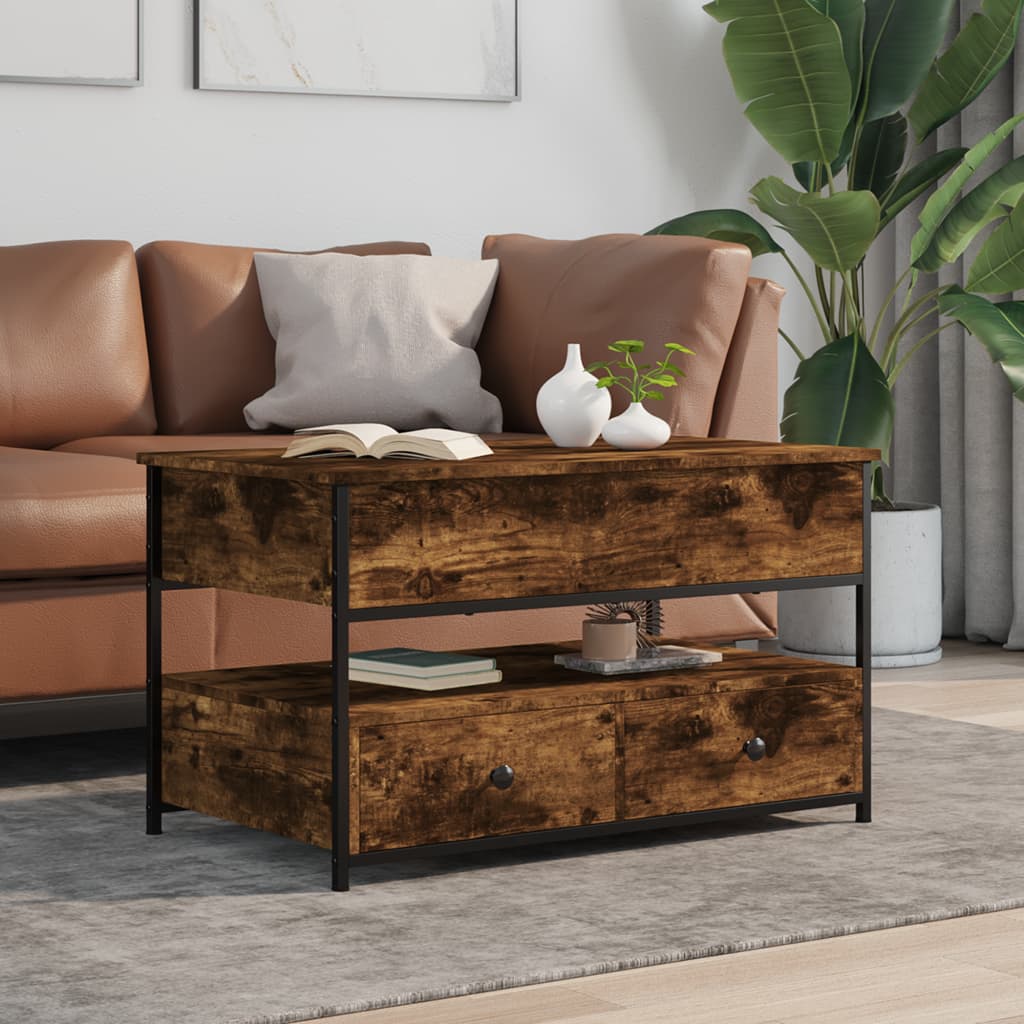 vidaXL Konferenčný stolík, tmavý dub 85x50x50 cm, kompozitné drevo+kov