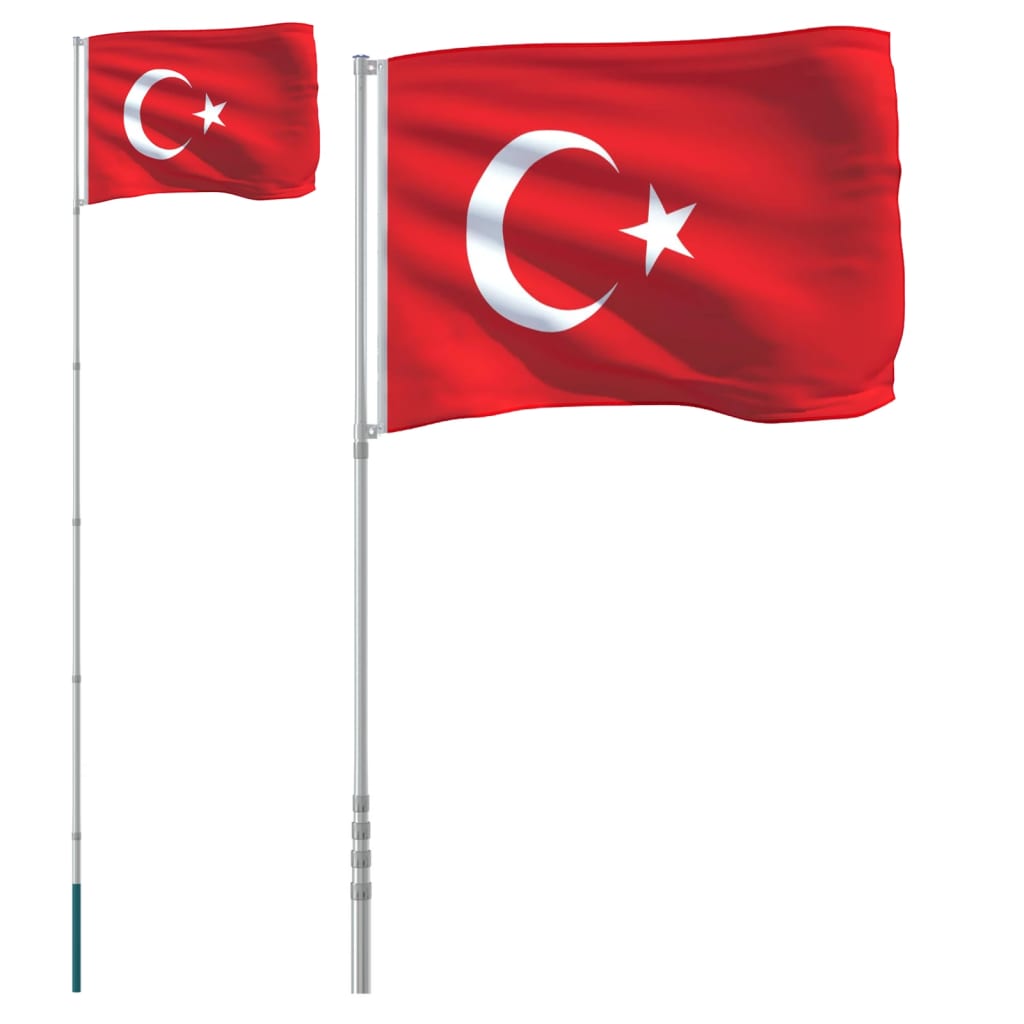 vidaXL Turecká vlajka a tyč 5,55 m hliník