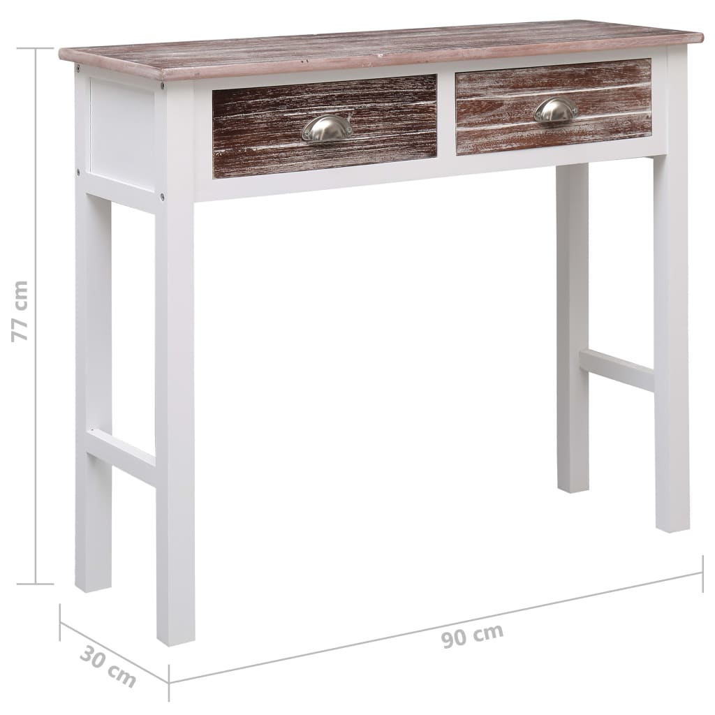 vidaXL Konzolový stolík hnedý 90x30x77 cm drevený