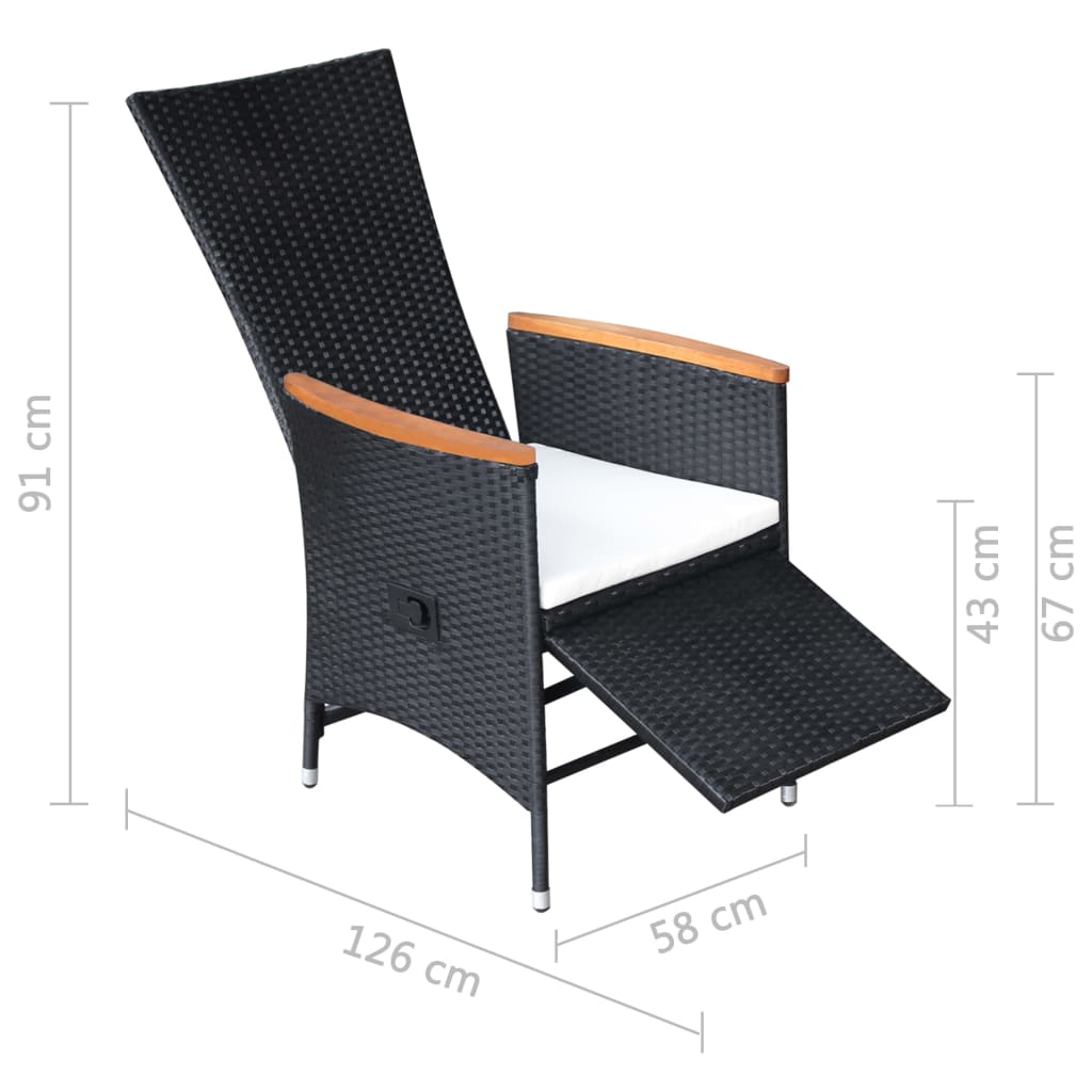vidaXL Sklápacie záhradné stoličky 2 ks s podložkami, polyratan, čierne