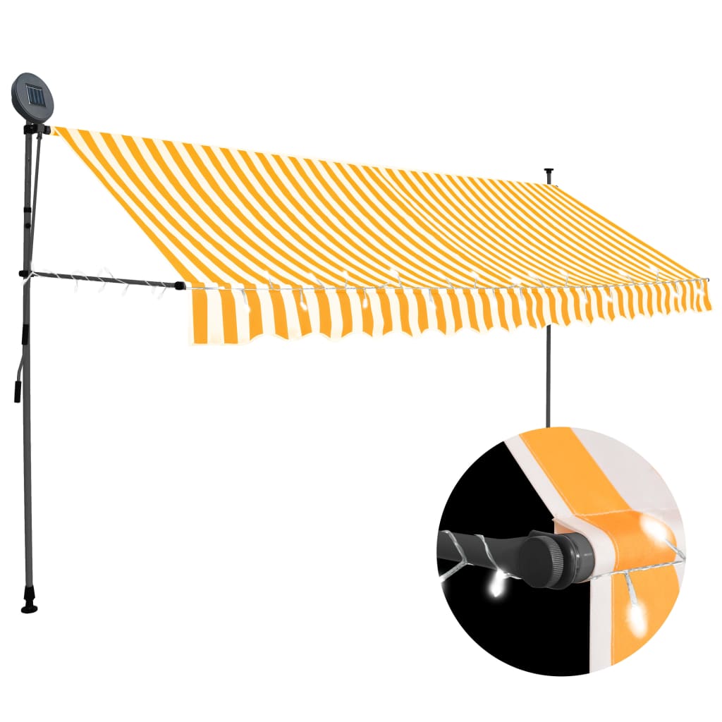 vidaXL Ručne zaťahovacia markíza s LED 350 cm biela a oranžová