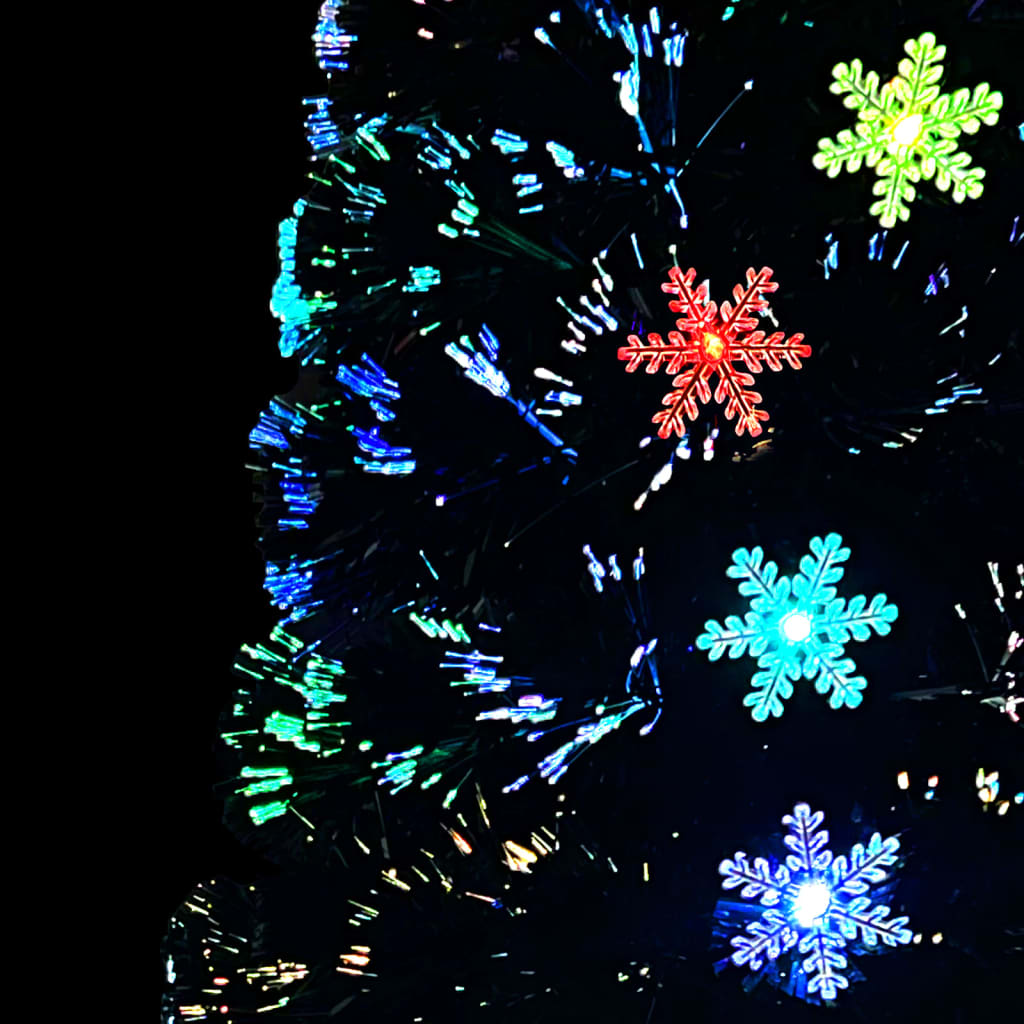 vidaXL Vianočný stromček s LED vločkami čierny 150 cm optické vlákno