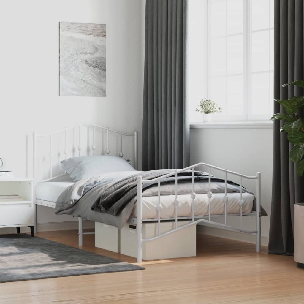 vidaXL Kovový rám postele s predným a zadným čelom biely 100x190 cm
