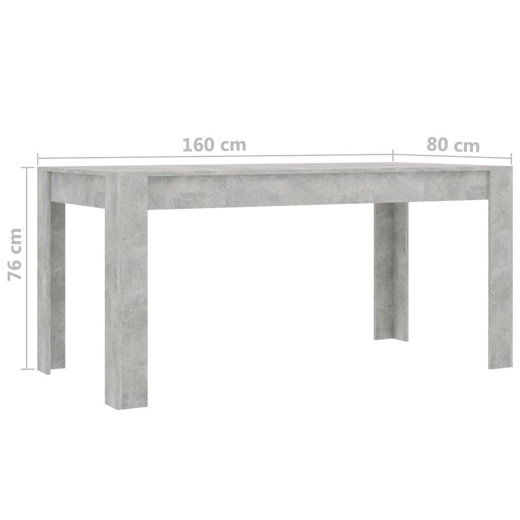 vidaXL Jedálenský stôl, betónovo sivý 160x80x76 cm, drevotrieska