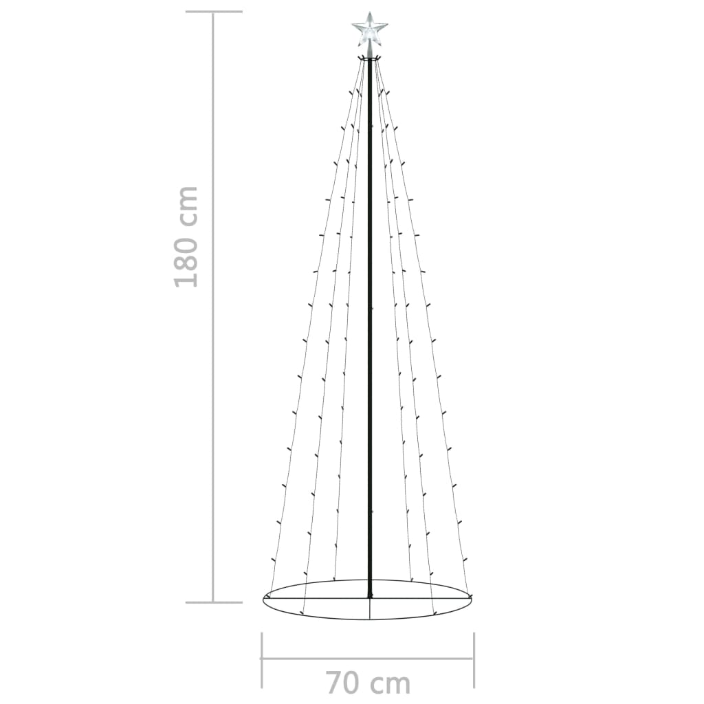 vidaXL Vianočný stromček, kužeľ, 100 LED, teplé biele svetlo 70x180 cm