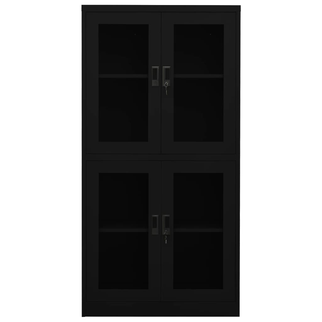 vidaXL Kancelárska skriňa čierna 90x40x180 cm oceľ a tvrdené sklo