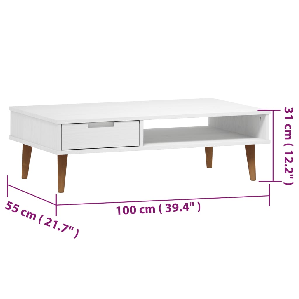 vidaXL Konferenčný stolík MOLDE, biely 100x55x31 cm, borovicový masív
