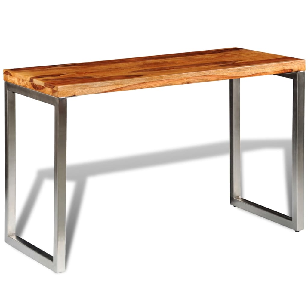 vidaXL Kancelársky/kuchynský stôl z dreveného masívu sheesham, oceľové nohy