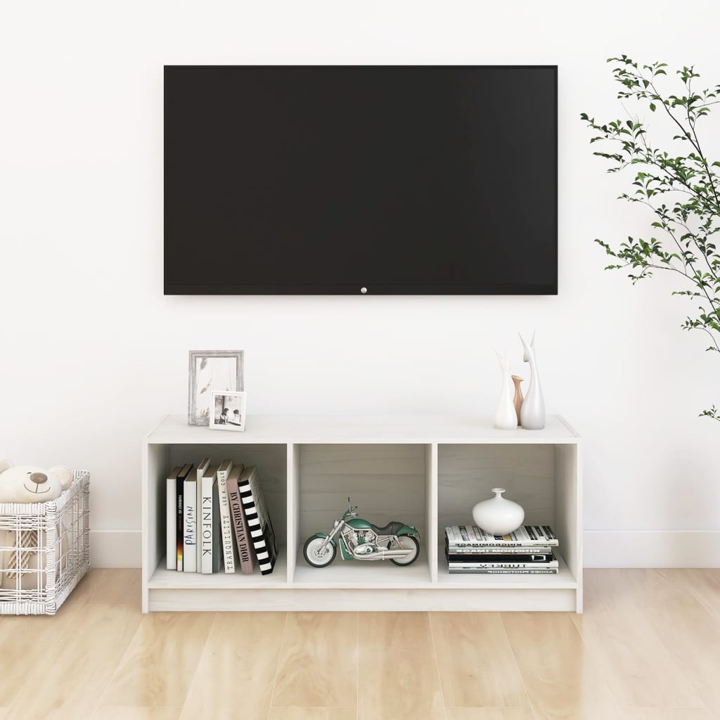 vidaXL TV skrinka biela 104x33x41 cm borovicový masív