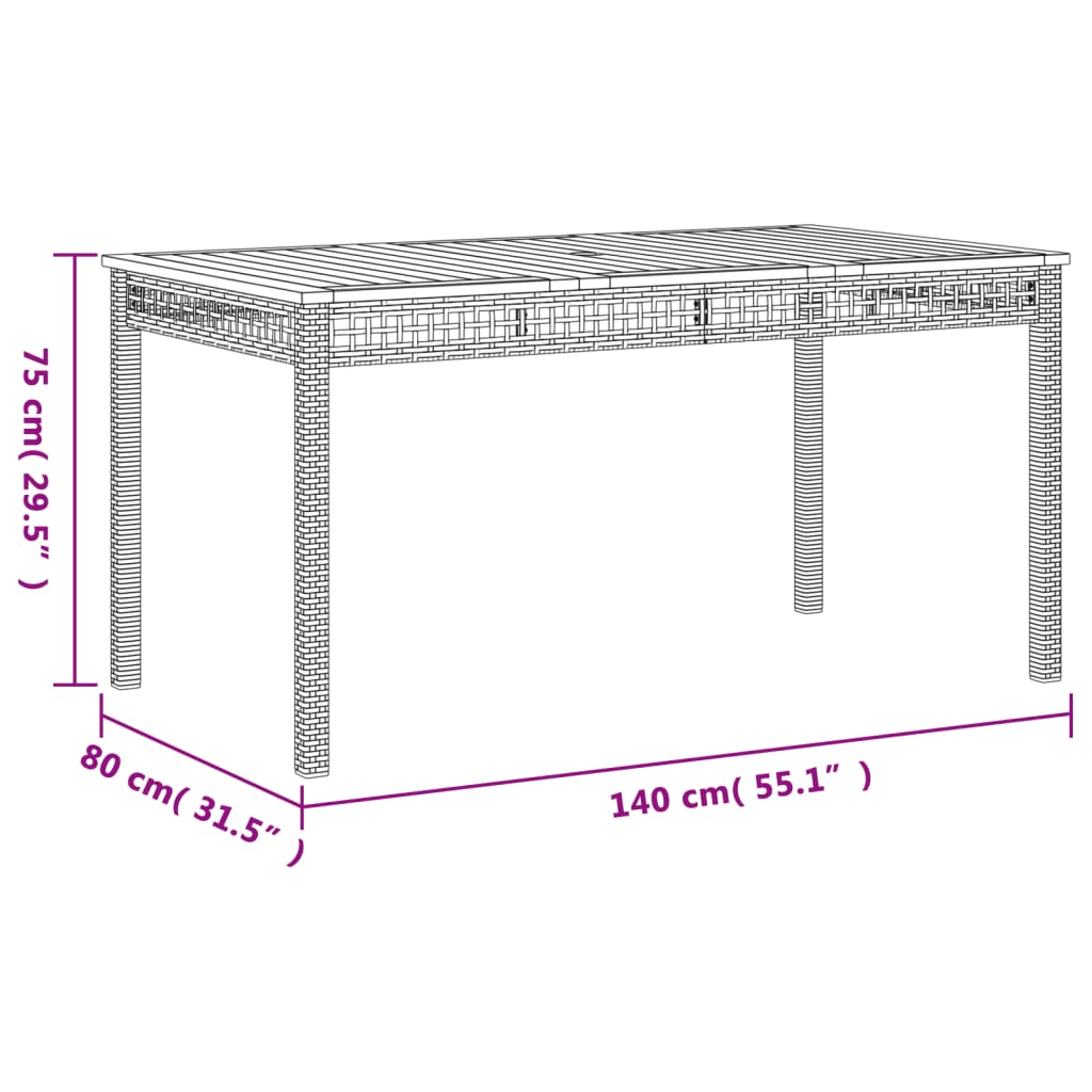 vidaXL Záhradný stôl béžový 140x80x75 cm polyratan akáciové drevo