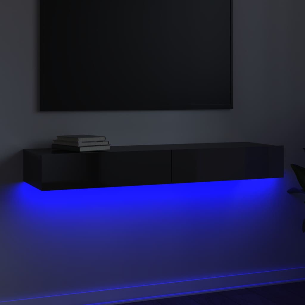 vidaXL TV skrinka s LED svetlami lesklá čierna 120x35x15,5 cm