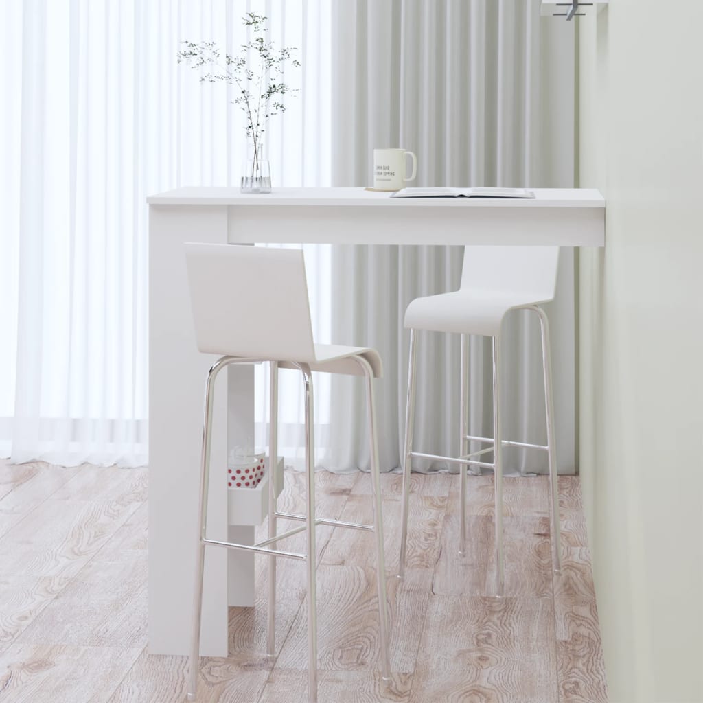 vidaXL Nástenný barový stôl biely 102x45x103,5 cm spracované drevo