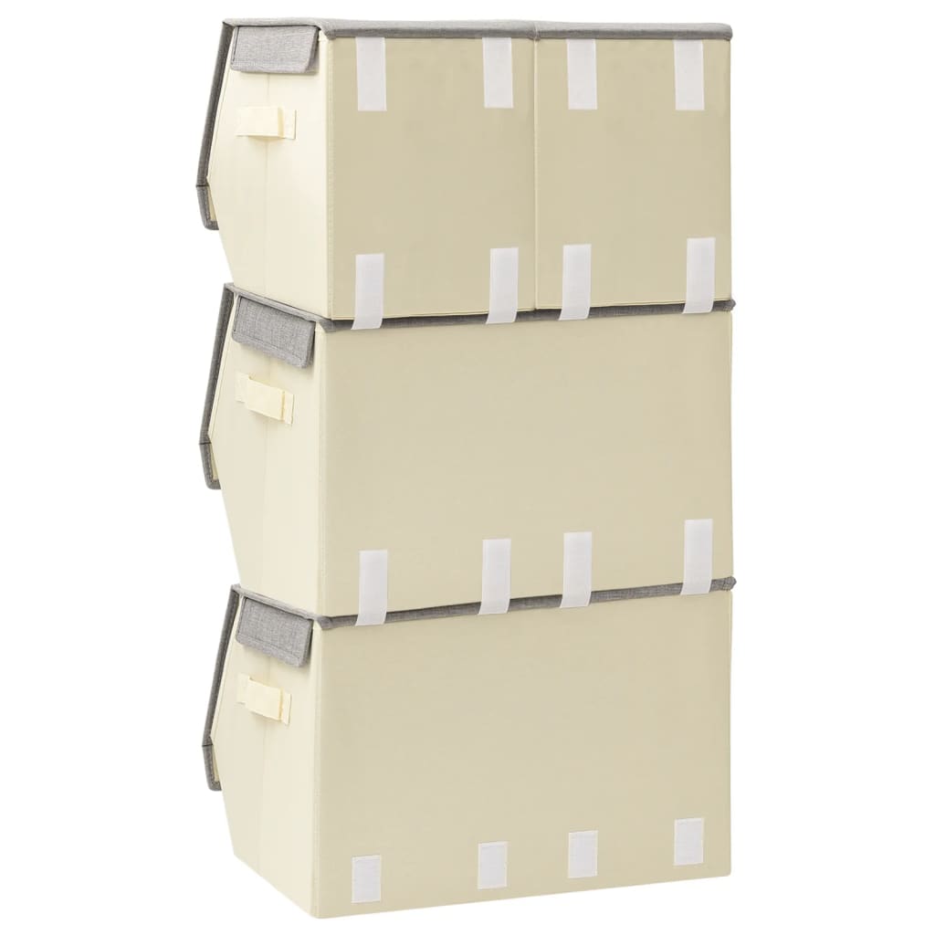 vidaXL Súprava stohovateľných úložných boxov 4 ks látková sivo-krémová