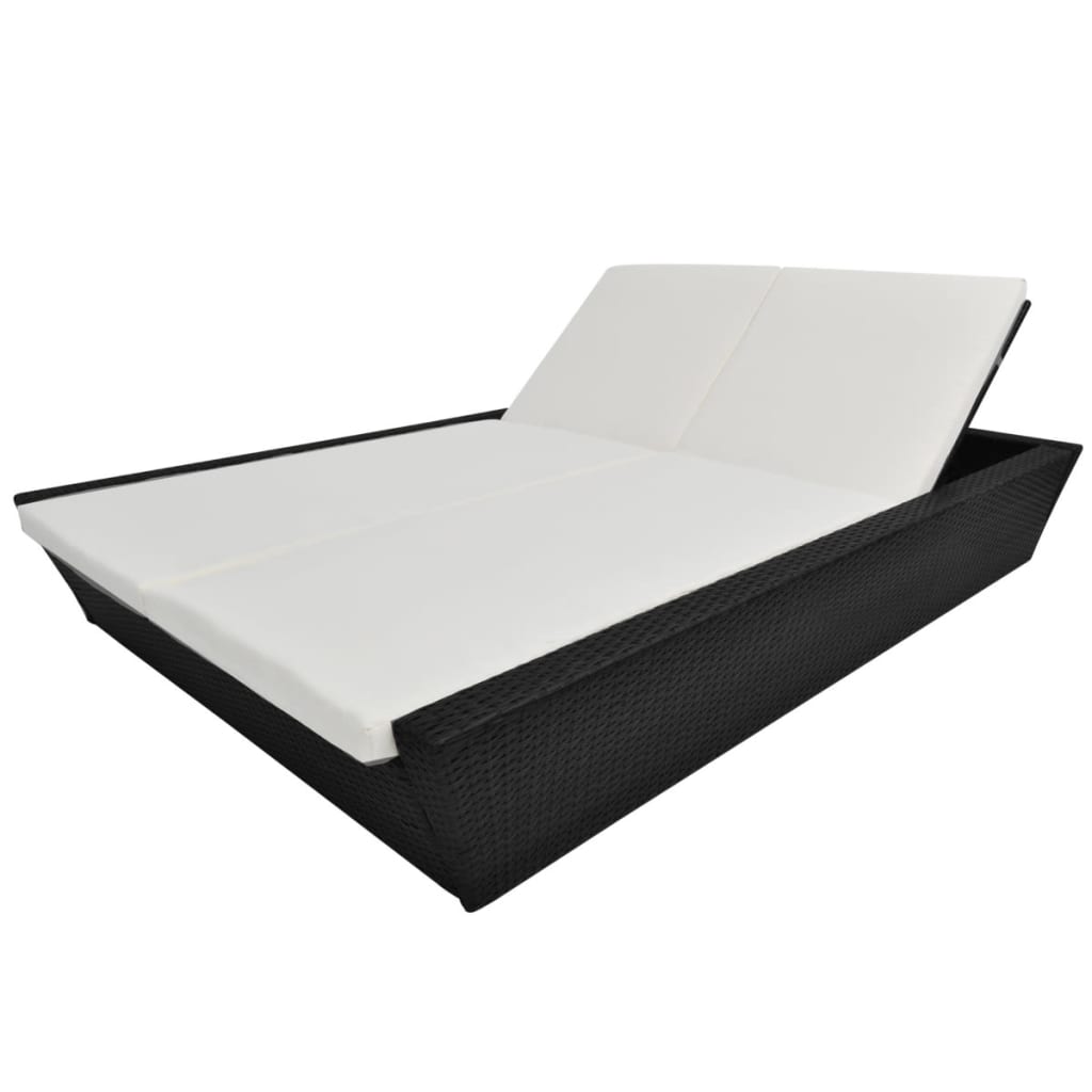 vidaXL Záhradná posteľ s podložkou, polyratan, čierna