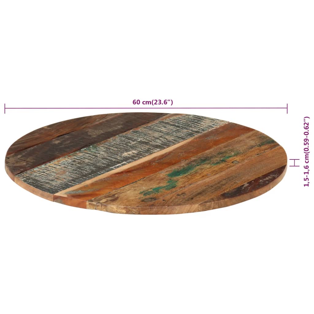 vidaXL Stolová doska Ø60x(1,5-1,6) cm recyklované masívne drevo