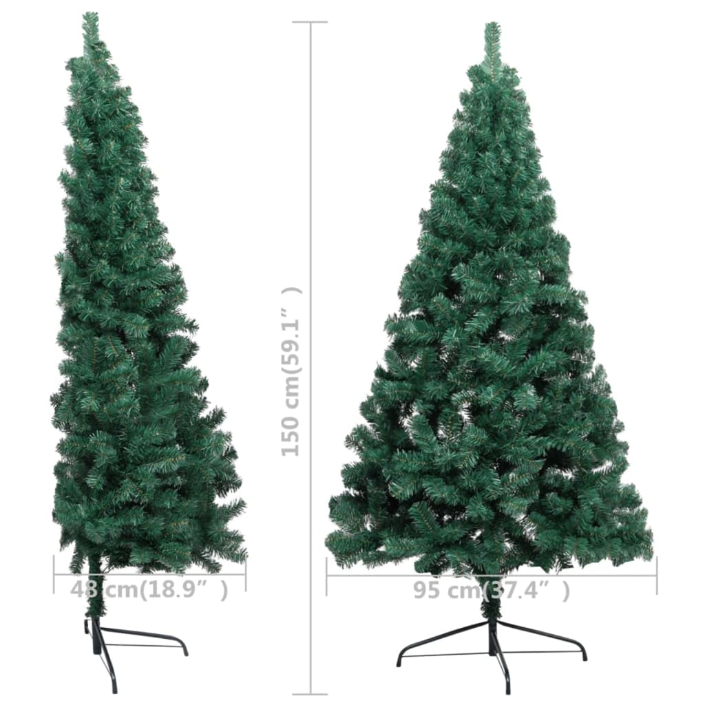 vidaXL Umelý polovičný vianočný stromček s LED a podstavcom zelený 150 cm PVC