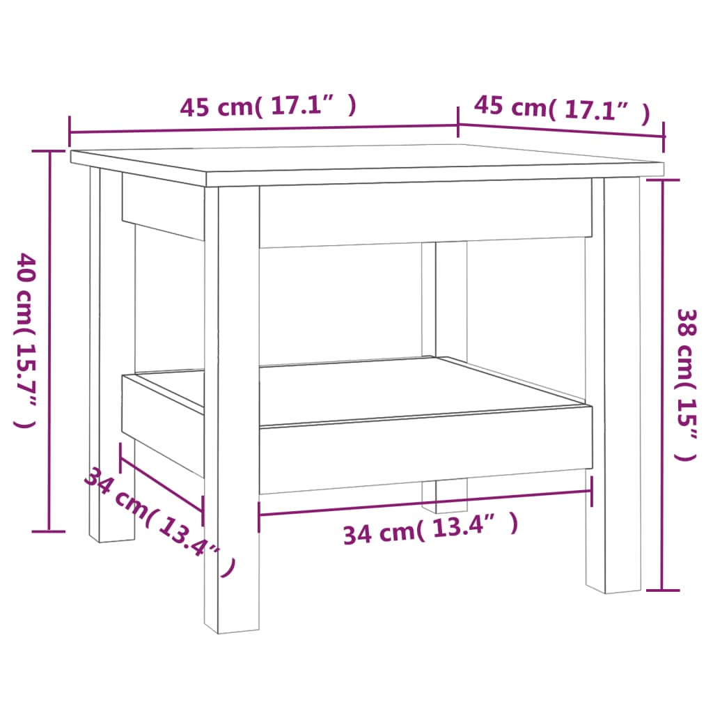 vidaXL Konferenčný stolík 45x45x40 cm masívna borovica