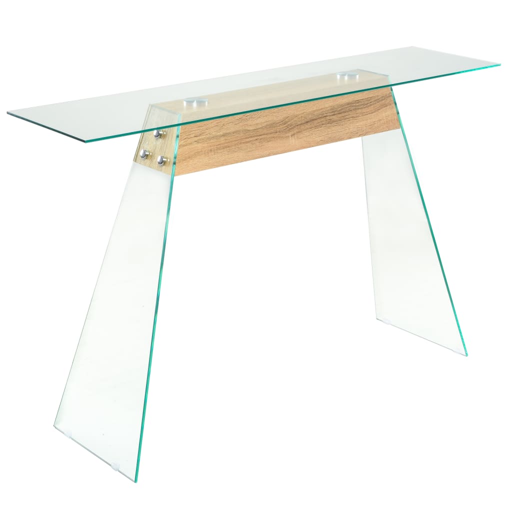 vidaXL Prístavný stolík, MDF a sklo, 120x30x76 cm, dubová farba