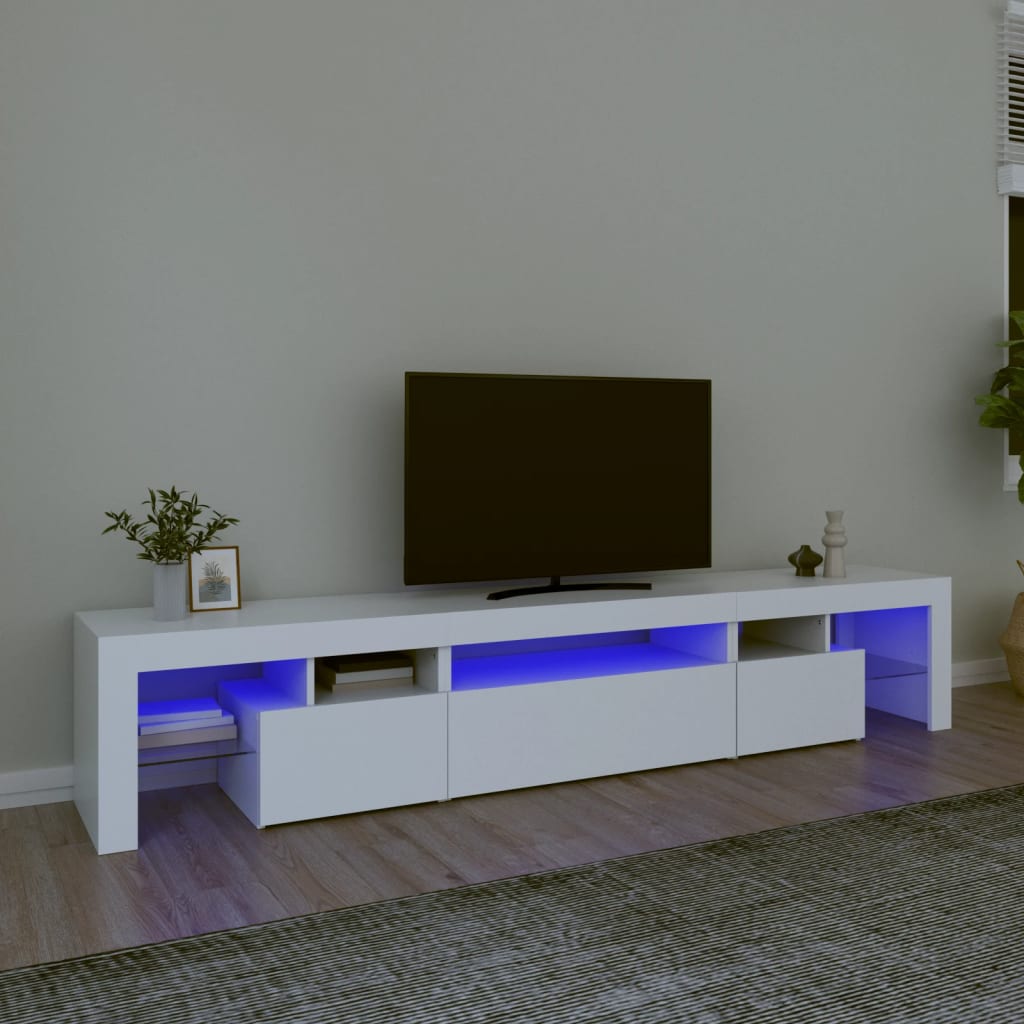 vidaXL TV skrinka s LED svetlami biela 215x36,5x40 cm