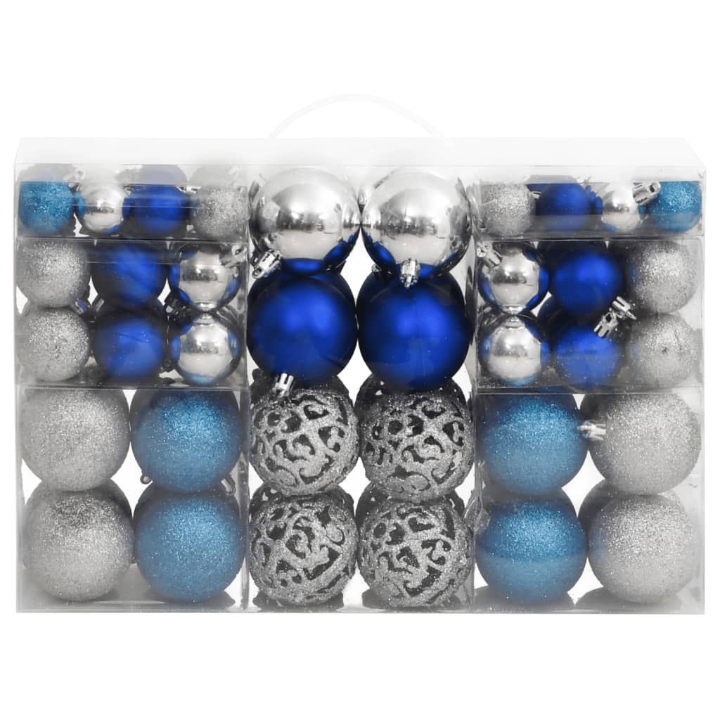 vidaXL Vianočné ozdoby 100 ks modré a strieborné 3 / 4 / 6 cm