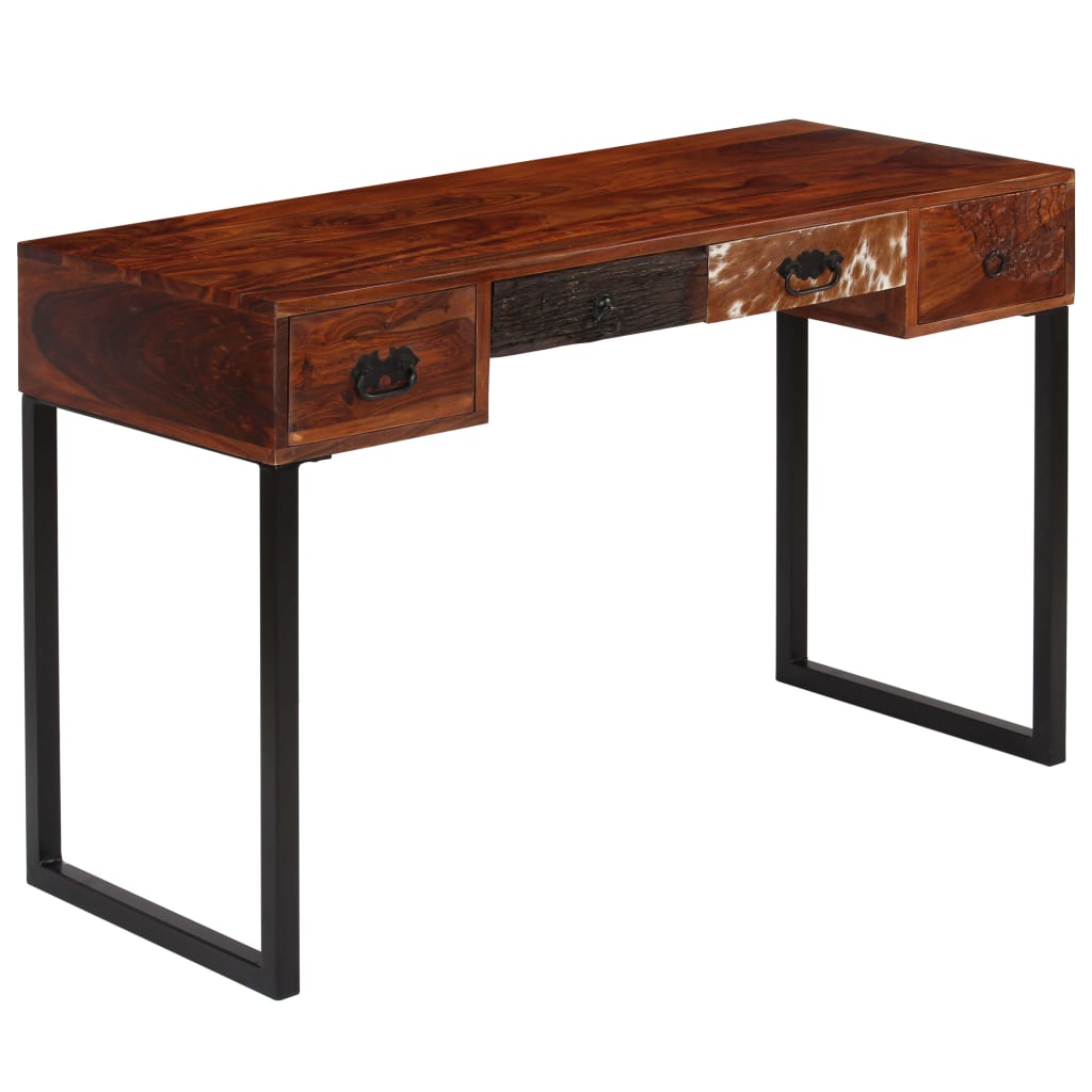 vidaXL Písací stôl, drevený masív sheesham a pravá koža 117x50x76 cm
