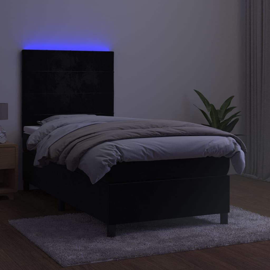 vidaXL Posteľ boxsping s matracom a LED čierna 80x200 cm zamat