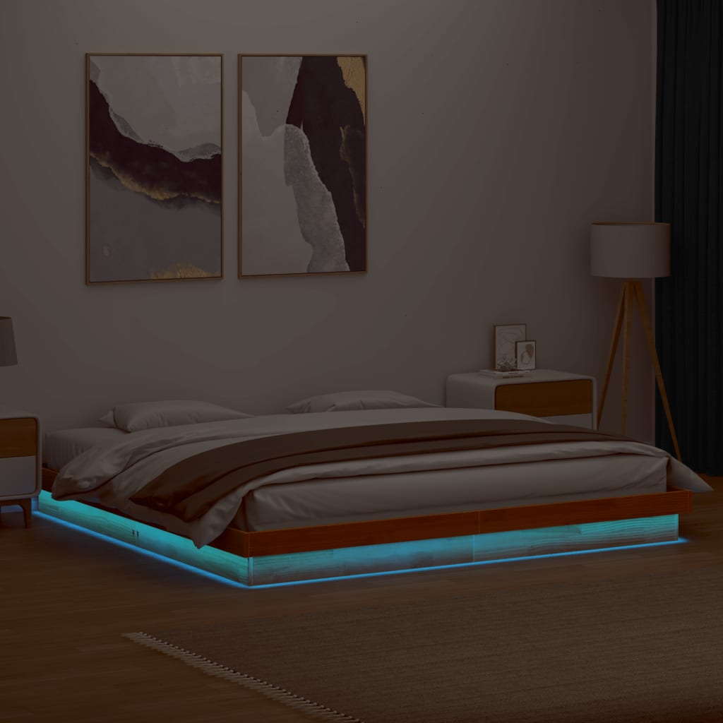 vidaXL LED posteľný rám voskovo hnedý 180x200 cm masívna borovica