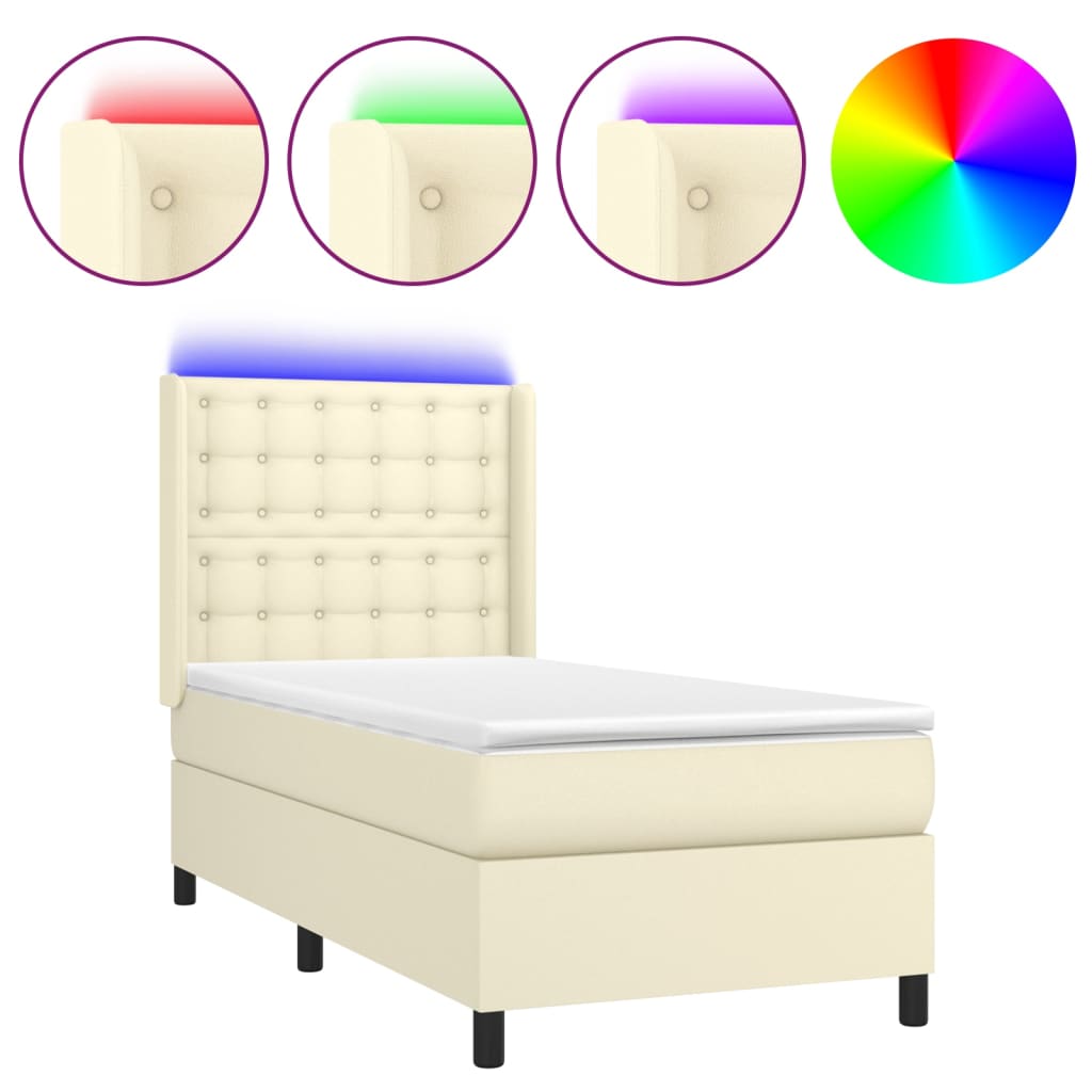 vidaXL Boxspring posteľ s matracom a LED krémová 100x200 cm umelá koža