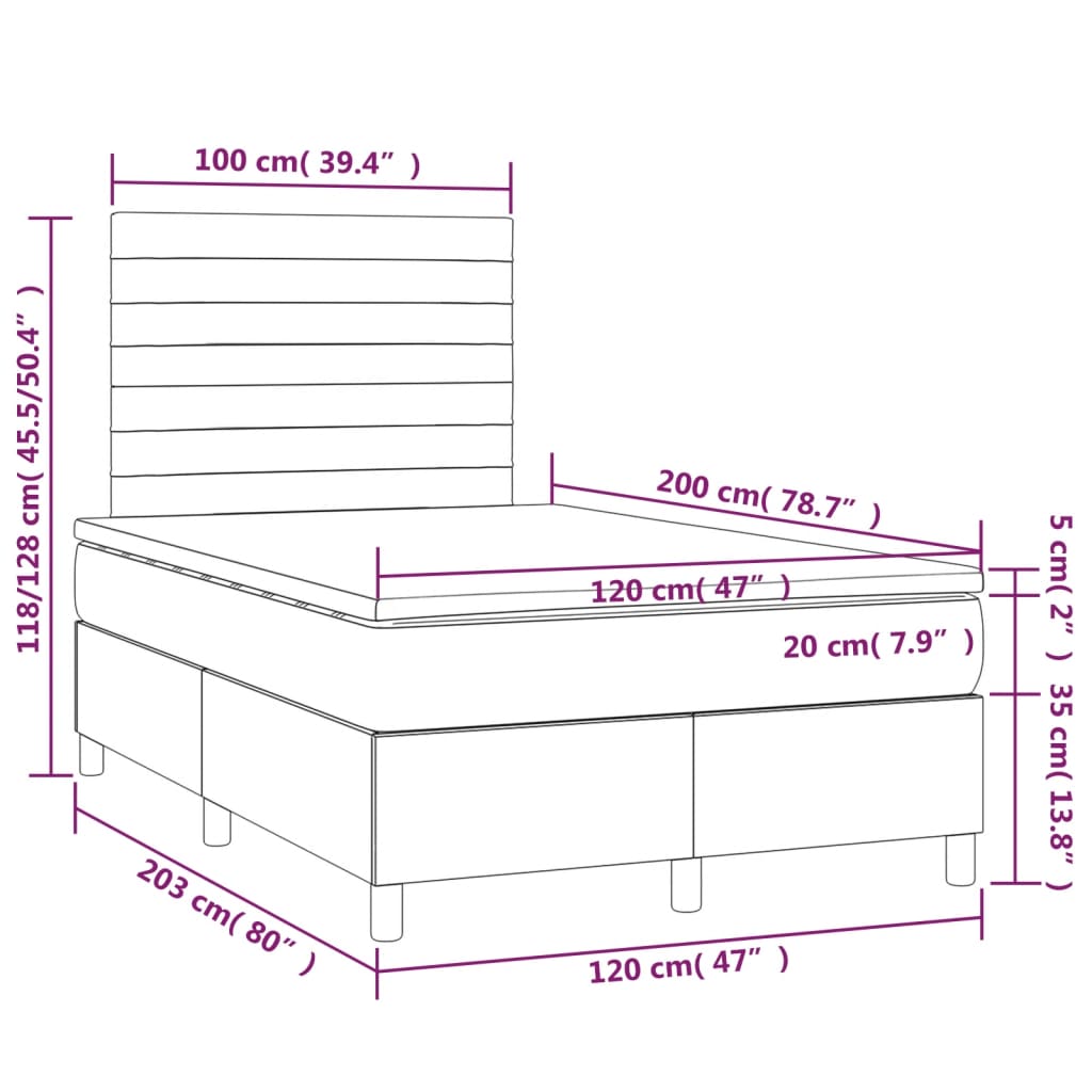 vidaXL Posteľ boxsping s matracom a LED bledosivá 120x200 cm zamat